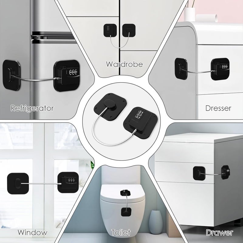 Qutspou Refrigerator Lock - Heavy Duty Fridge & Cabinet Lock, Keyless Combination Lock for Drawers, Ovens, Trash Cans, and More | Easy Install | Black (2-Pack) - Image 4